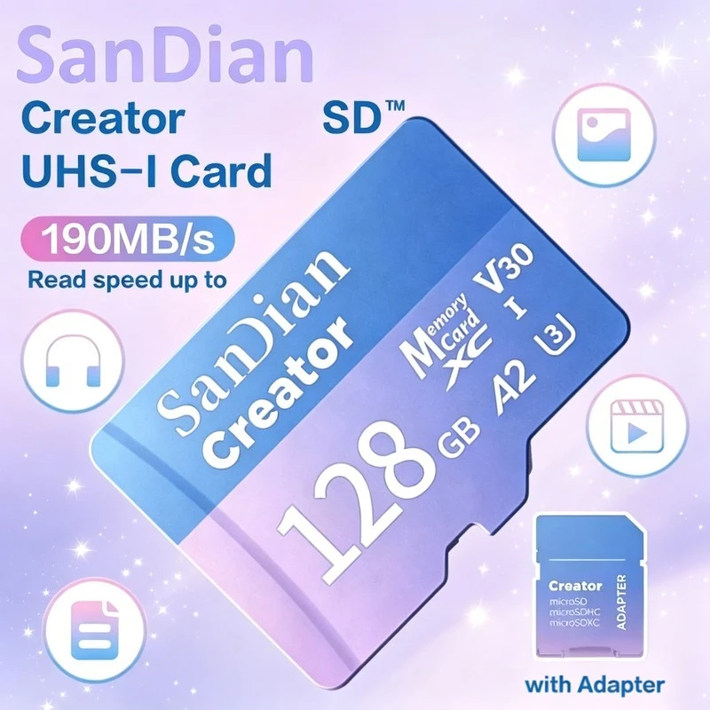 

Creator MicroTf SD XC CARD 128GB V30 A2 Memory Card 256GB 512GB Micro Tf SD Card Max 190Mb/s TF Card for 4K drone GOPR
