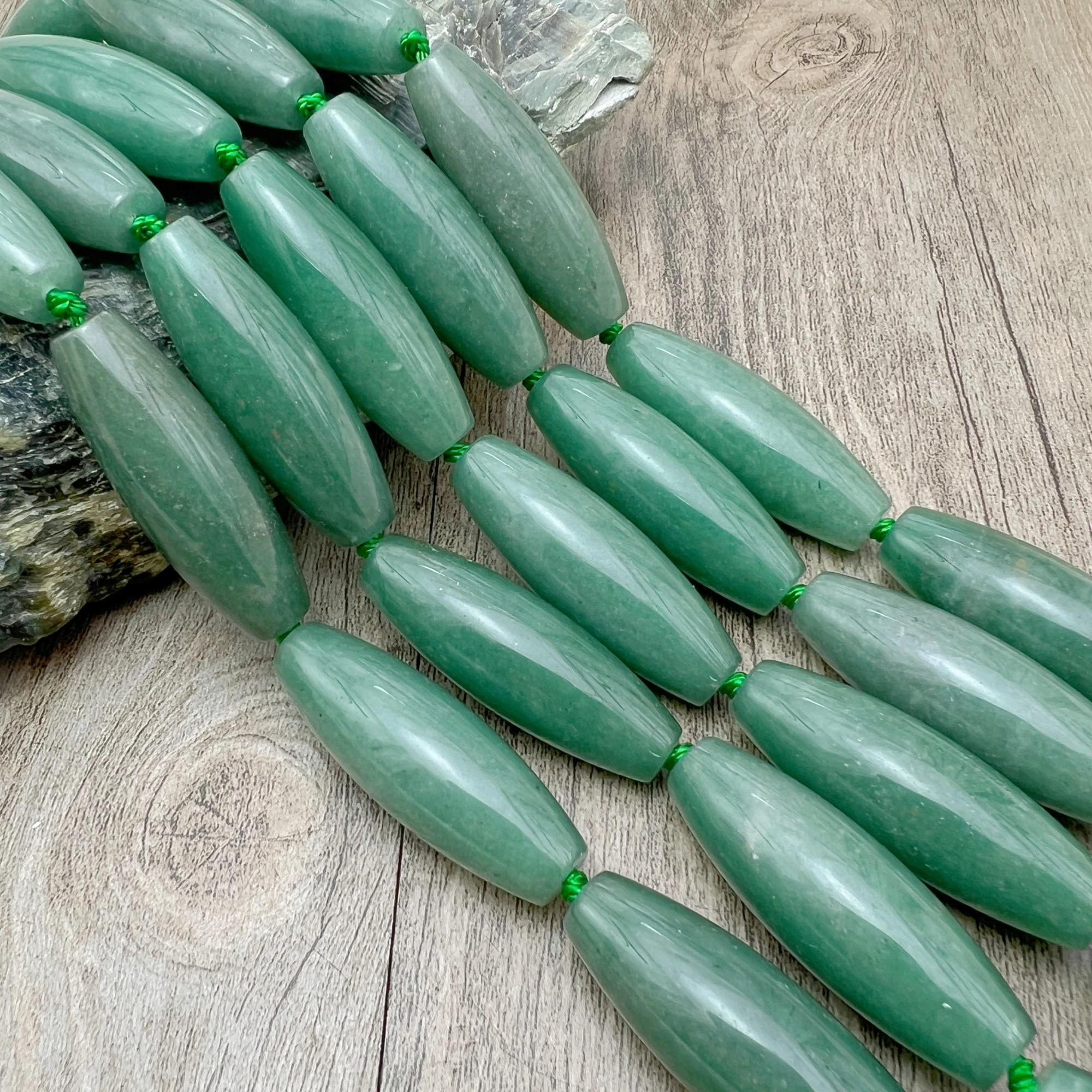 14x40MM 9PCS Large Natural Green Jades Aventurine Barrel Nugget Beads For DIY Jewelry Making