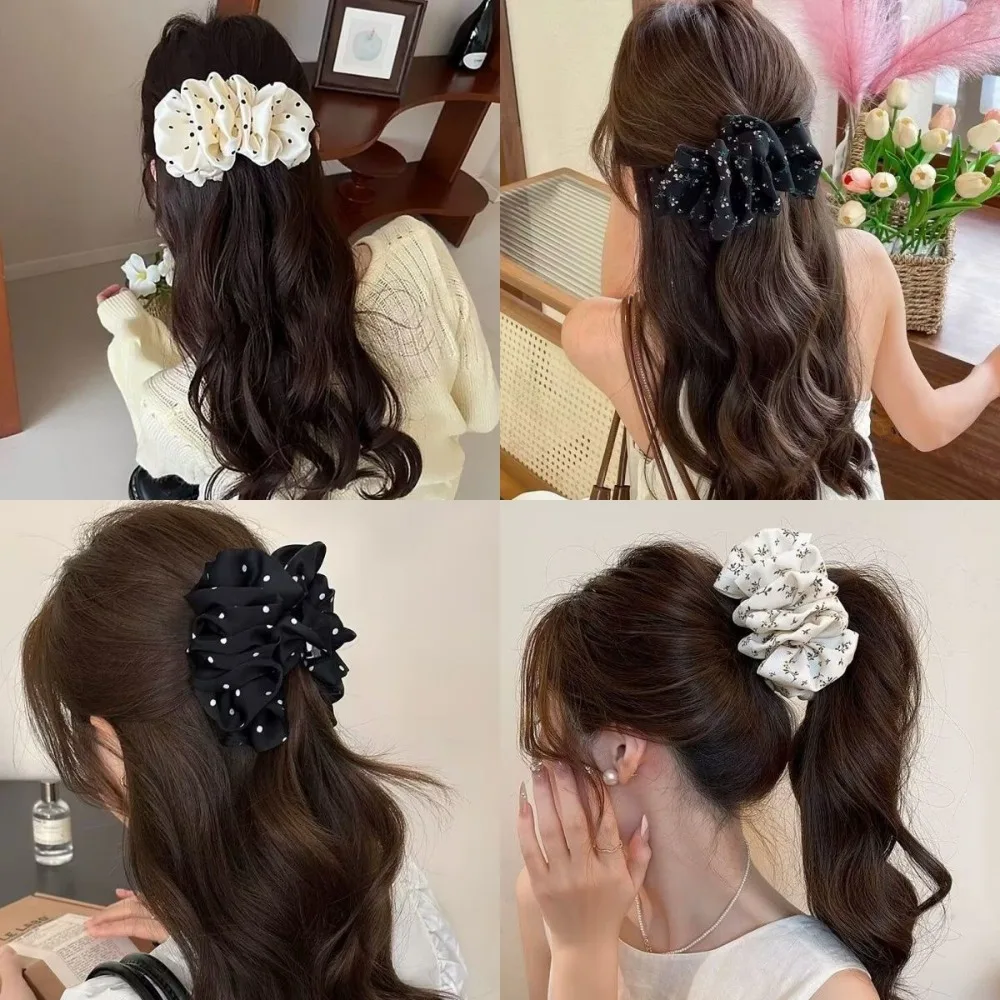 New Korean Banana Hair Clip Ruffled Polka Dot Floral Fluffy Cloud Barrette Retro Sweet Girl Hair Claw Ponytail Hair Jewelry Gift