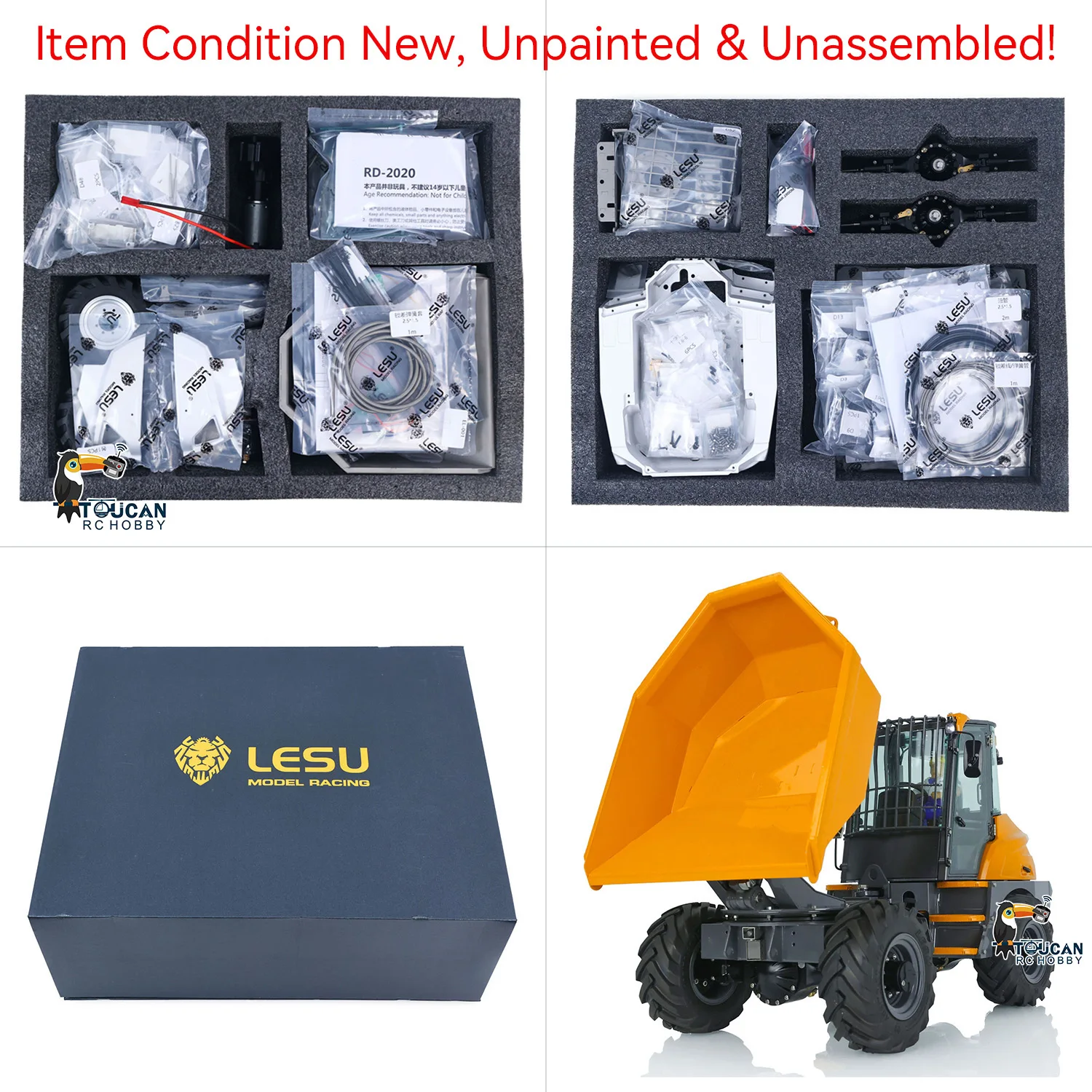 

4*4 LESU Toucanhobby DIY 1/14 6MDX RC Hydraulic Articulated Dump Truck Differential Lock Axles TH21517