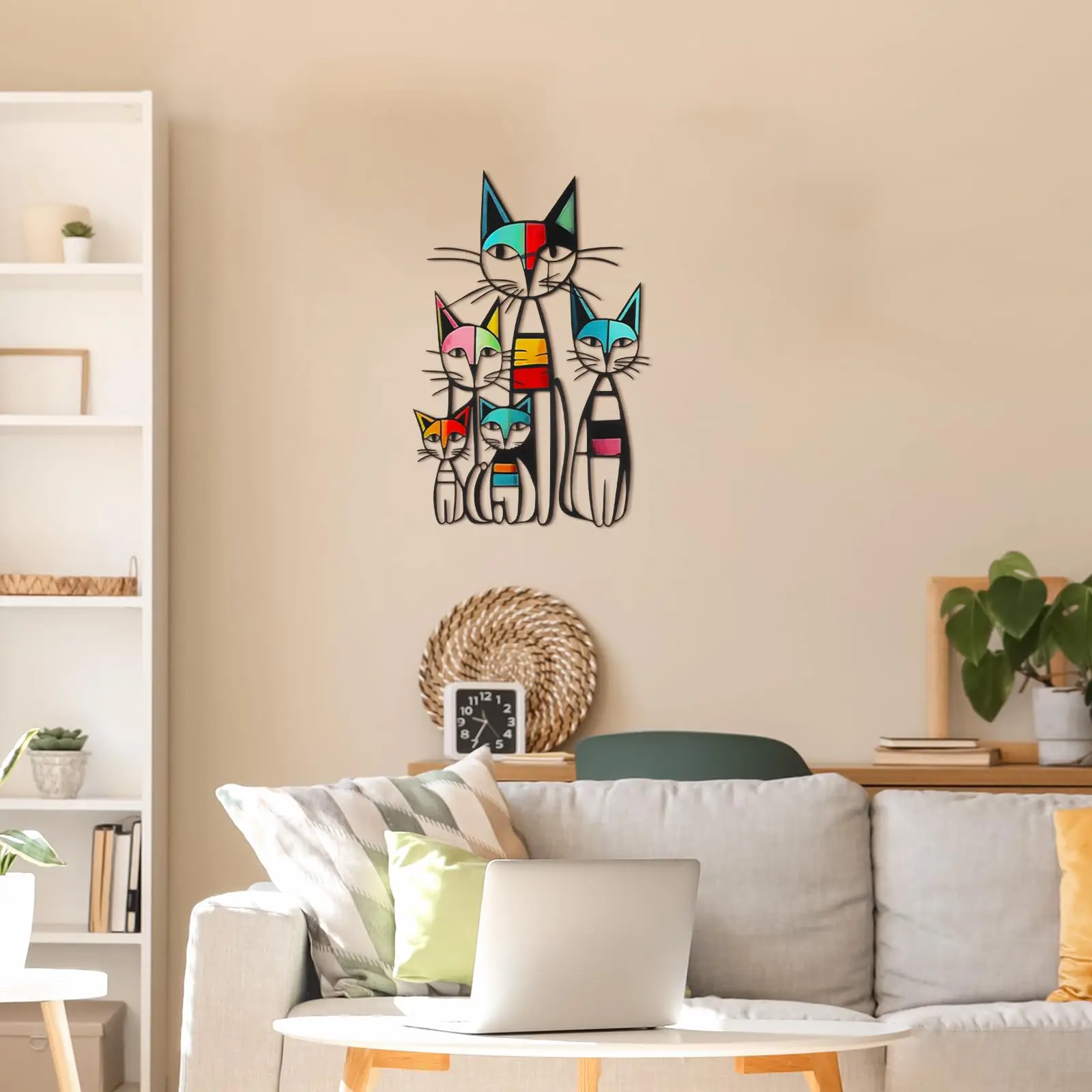 القط جدار ديكور فني الحديد جدار المنحوتات ديكور لمحبي القطط 11.8x7.8 بوصة الملونة منتصف القرن القط الرجعية علامات للمنزل