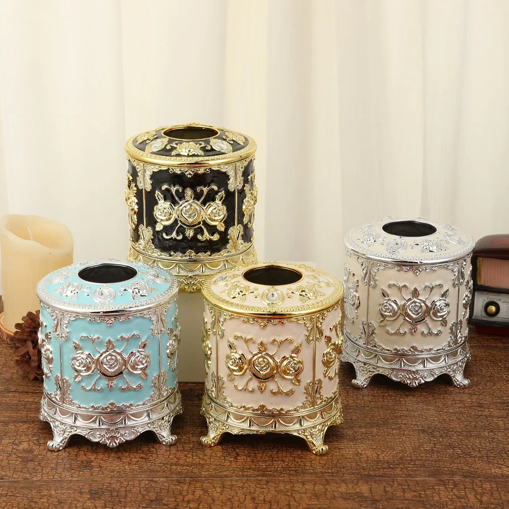 

Креативная пластиковая коробка для салфеток в европейском стиле, изысканная декоративная коробка в стиле ретро круглой формы, элегантная настольная коробка для хранения, офисное использование