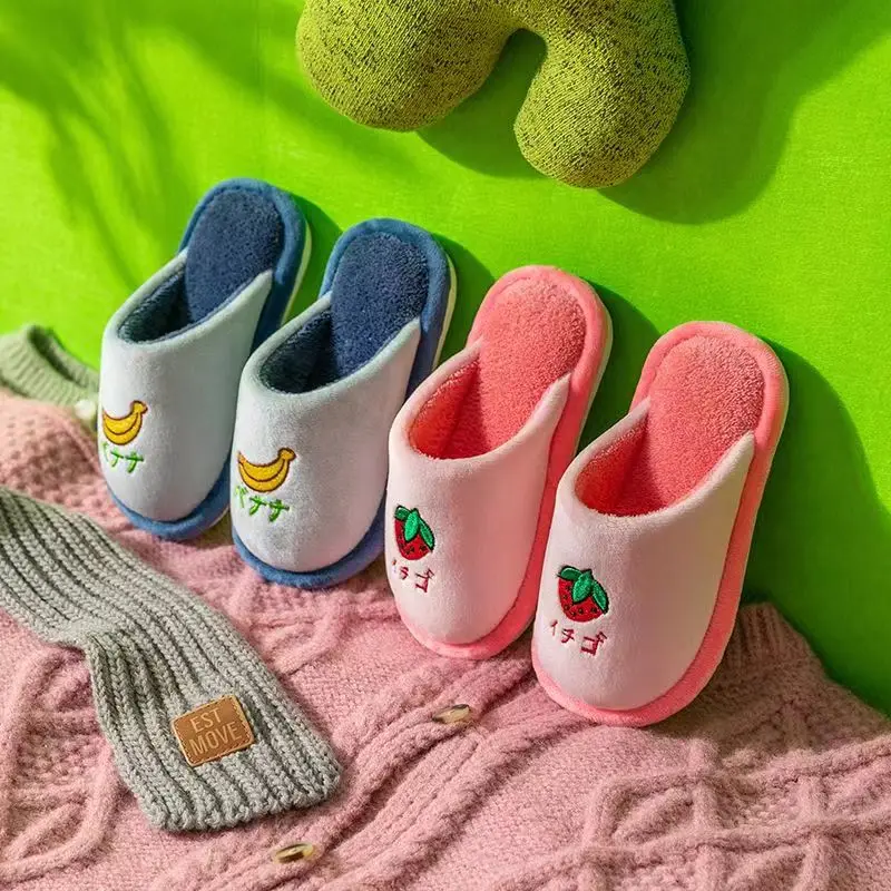 Dolphin Stickerei Kinder Hausschuhe Herbst Winter Baumwolle Warme Dicken Flauschigen Hausschuhe Komfort Nicht-Schlupf Startseite Indoor Pelzigen Schuhe