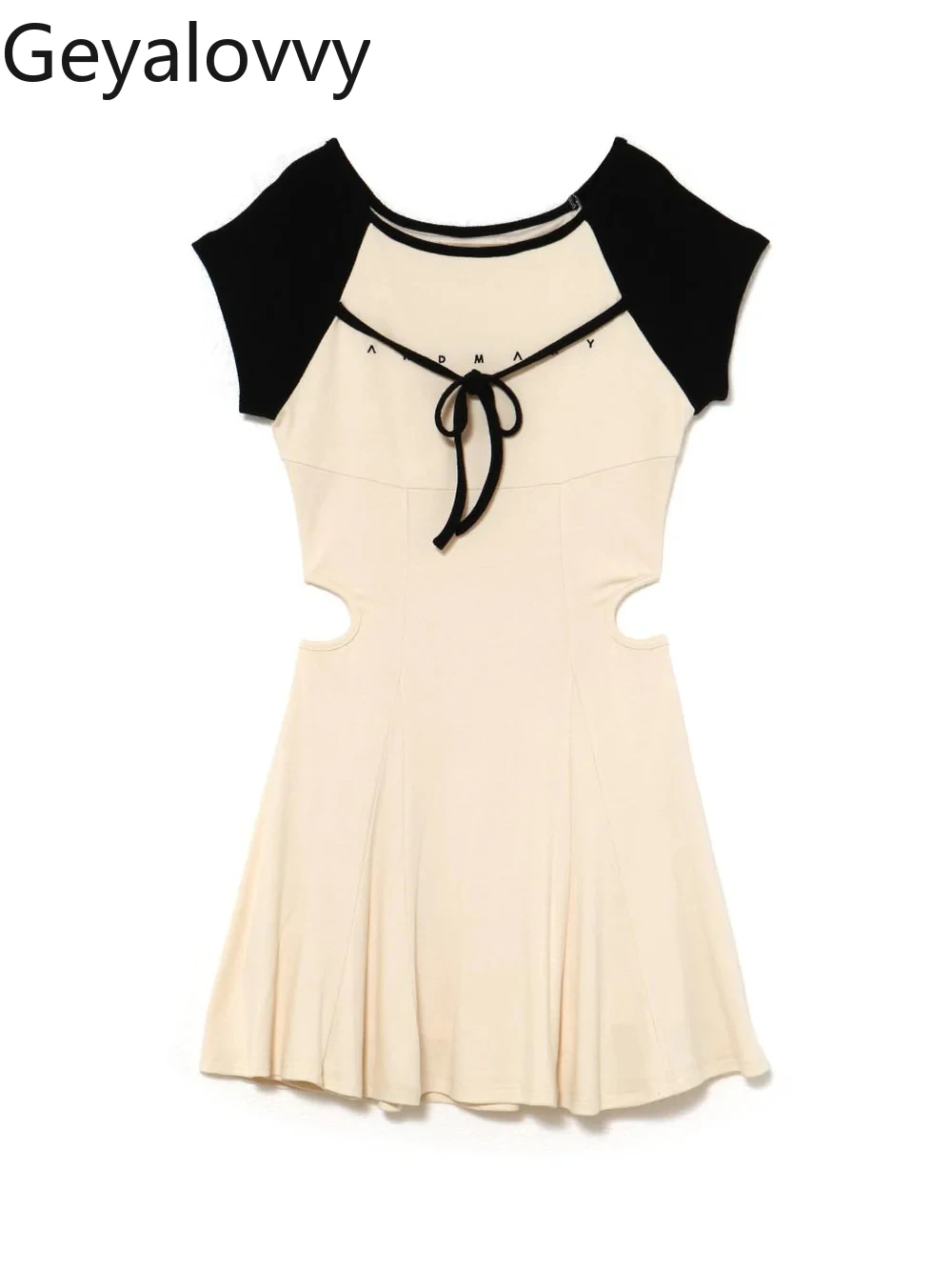 Estilo japonês emenda rendas carta bordado senhora vestido de manga curta femme 2025 novos vestidos casuais elegantes femininos