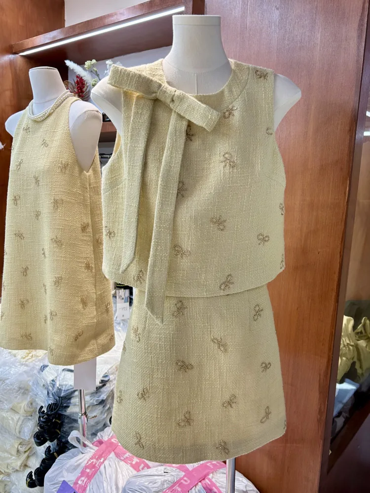 2025 ฤดูร้อนหรูหราขนาดเล็กหอม Tweed 2 ชิ้นชุดผู้หญิงชุด TANK Crop Top + ชุดกระโปรง conjuntos femininos elegantes