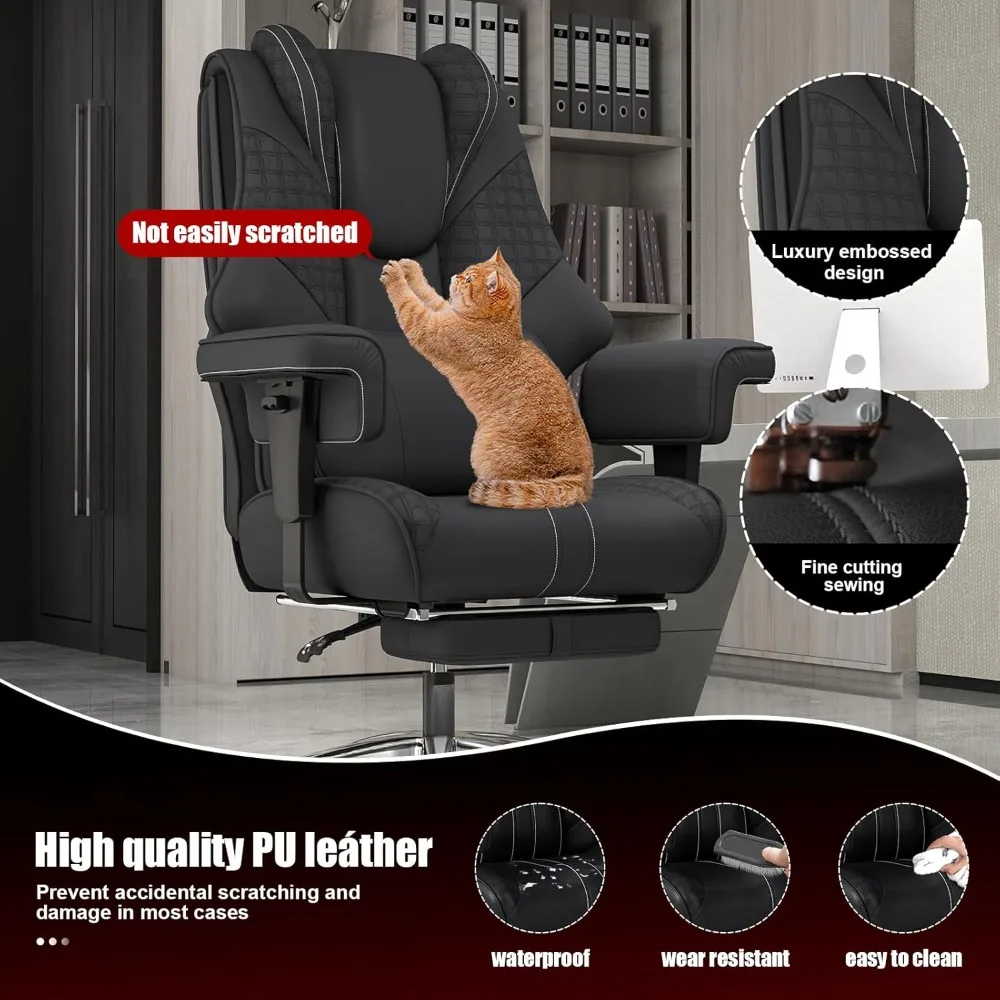 Большое и высокое офисное кресло, кожаное офисное кресло с подставкой для ног для тяжелых людей, широкая эргономичная удобная высокая спинка