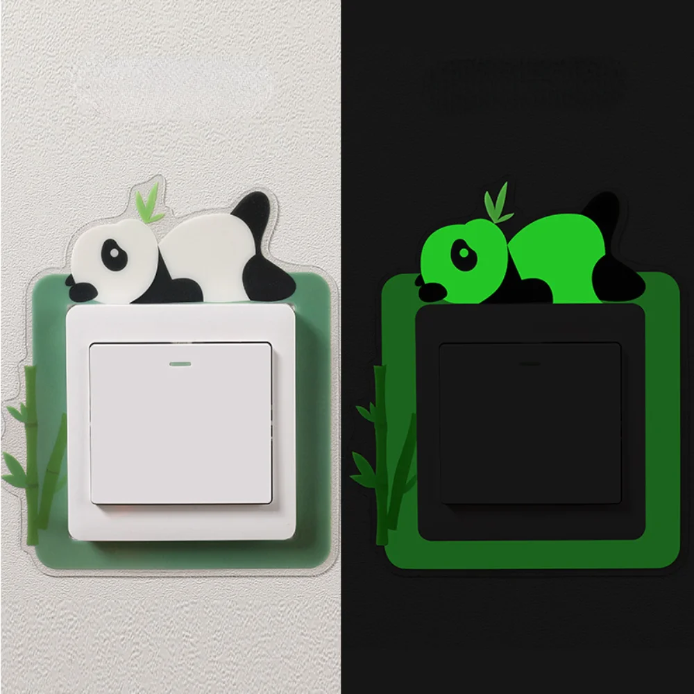 Luminous Animal Switch Sticker Cartoon Sticker Glow In The Dark Fluorescent Decoration Panda Switch Sticker Home Kid Room Decor