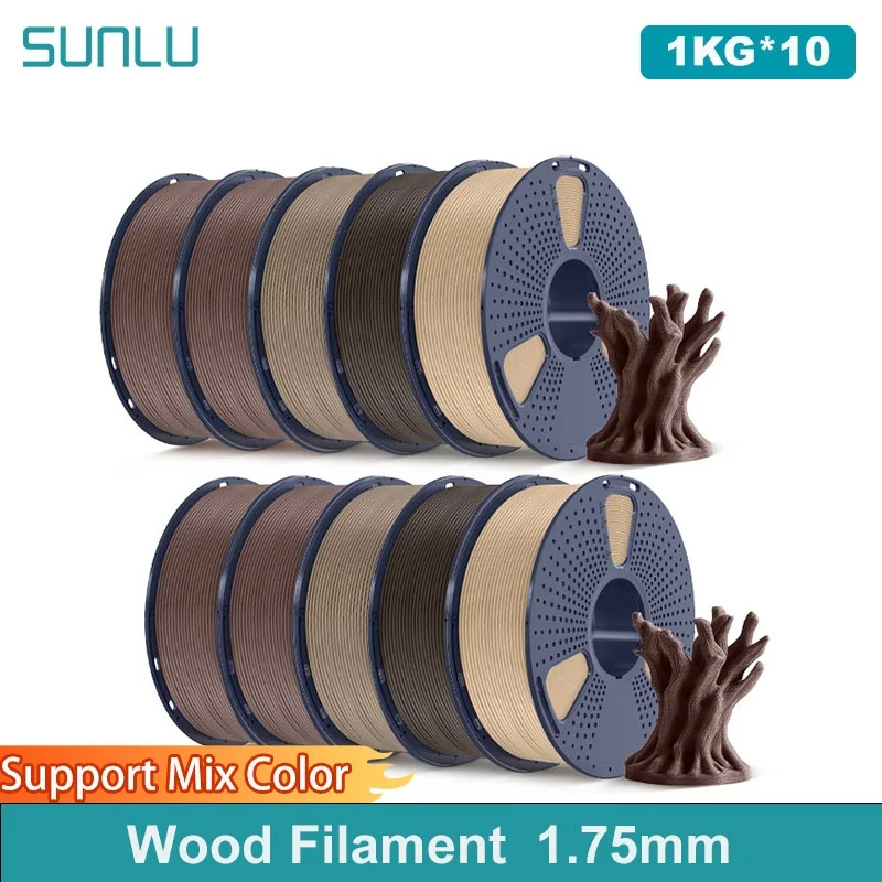 SUNLU 10KG Multiple Wood Filament Wood Texture PLA 3D Printer Filament 1.75MM 1kg/Spool Filament Fit Most FDM 3D Printers