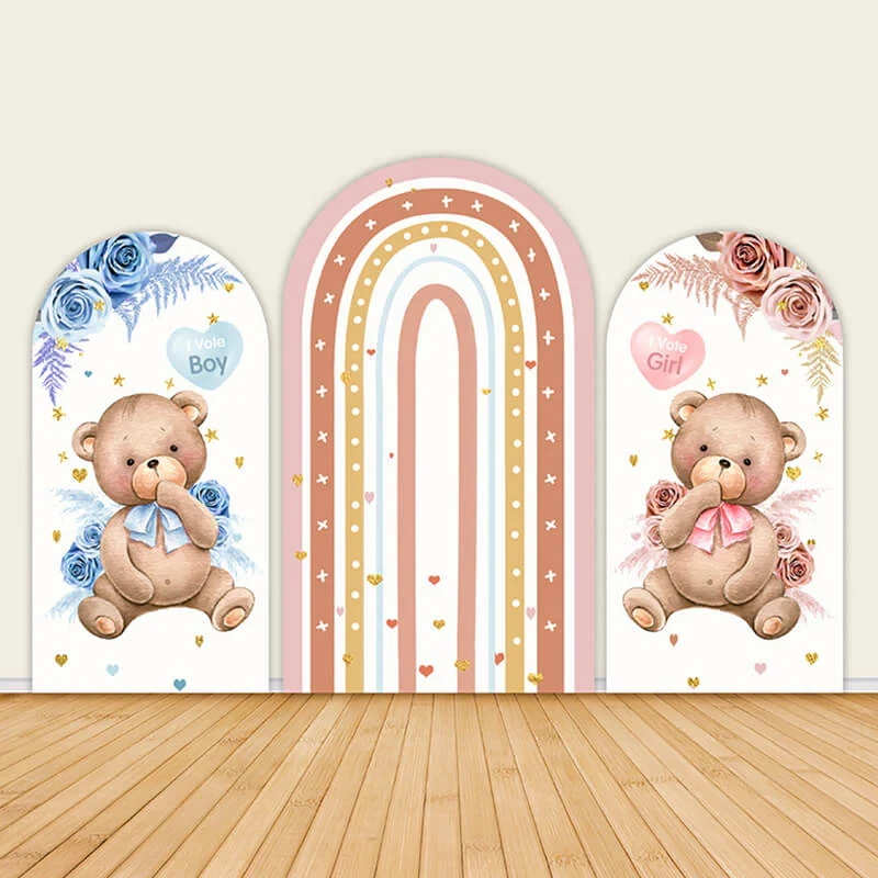

LS Custom 2-Sided Bohemian Rainbow Flowers Cute Bear Kids Birthday Party Baby Shower Cover Chiara Arch Background Decor Backdrop
