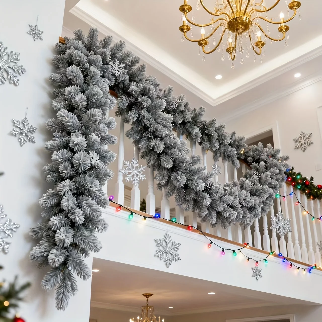 1 Stück Luxuriöse Schneebestäubte Tannengirlande Weihnachtsdekoration für Innen und Außen Feiertags-Hängedekoration Realistische Künstliche Winterpflanze – Detail 7