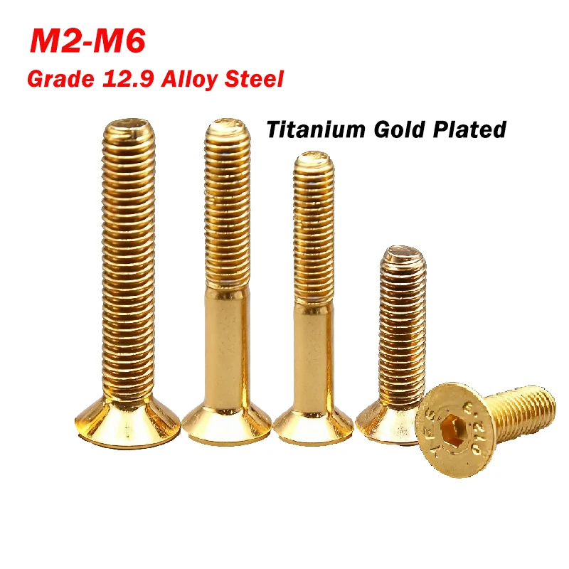 Flat Head Allen Bolts M2 M2.5 M3 M4 M5 Grade 12.9 Alloy Steel Titanium Gold Plated Countersunk Head Hex Socket Screws