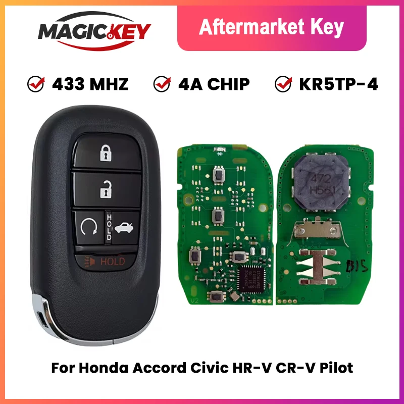 

MAGICKEY Remote Car Key For Honda Accord Civic Pilot HR-V CR-V 2022-2024 Smart Key Remote 72147-3A0-A11 KR5TP-4 433MHz 4A Chip