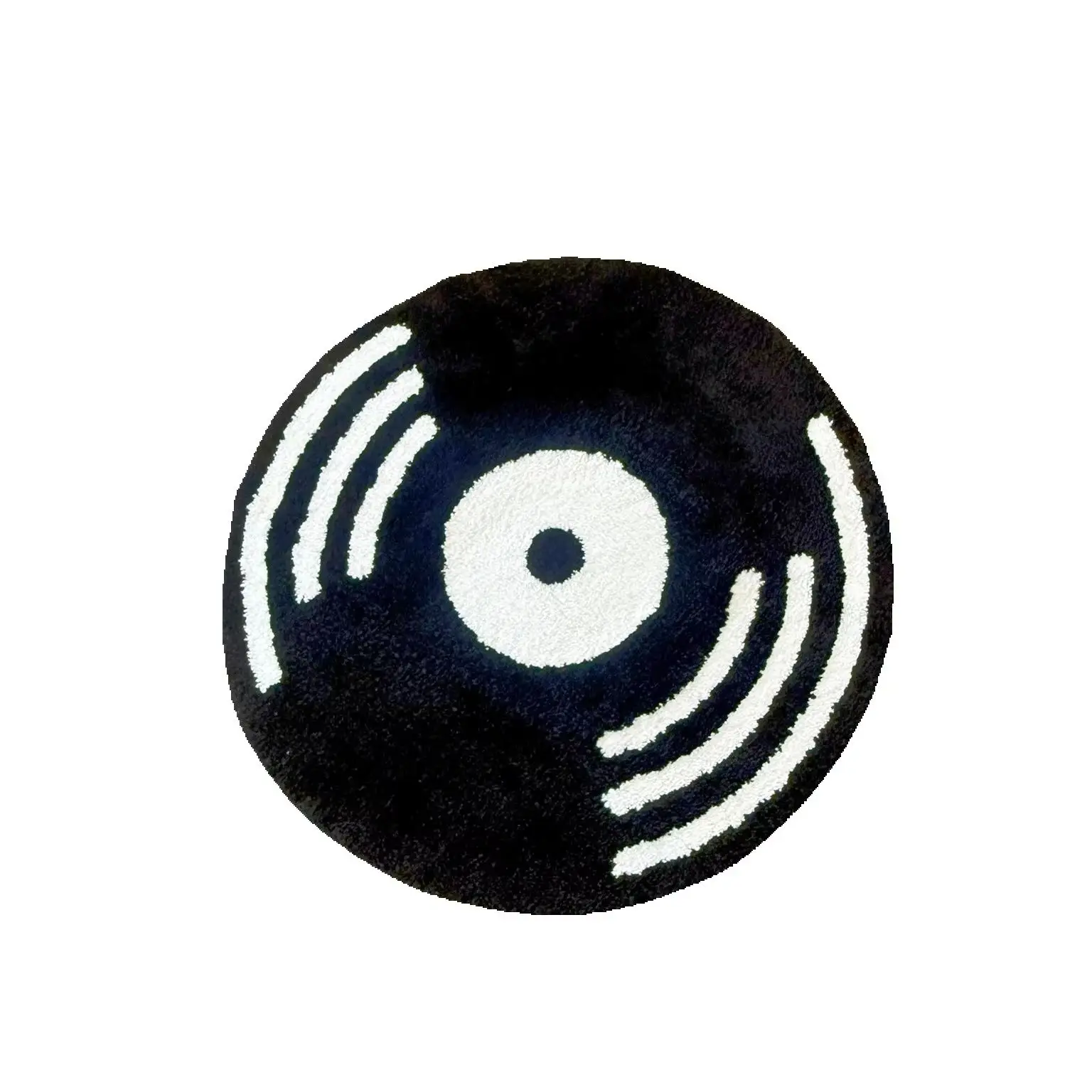 LAKEA Record Disc Tufted Area Rug, Soft Round Non-Slip Accent Mat, Black White Retro Minimalist Aesthetic for Music Room