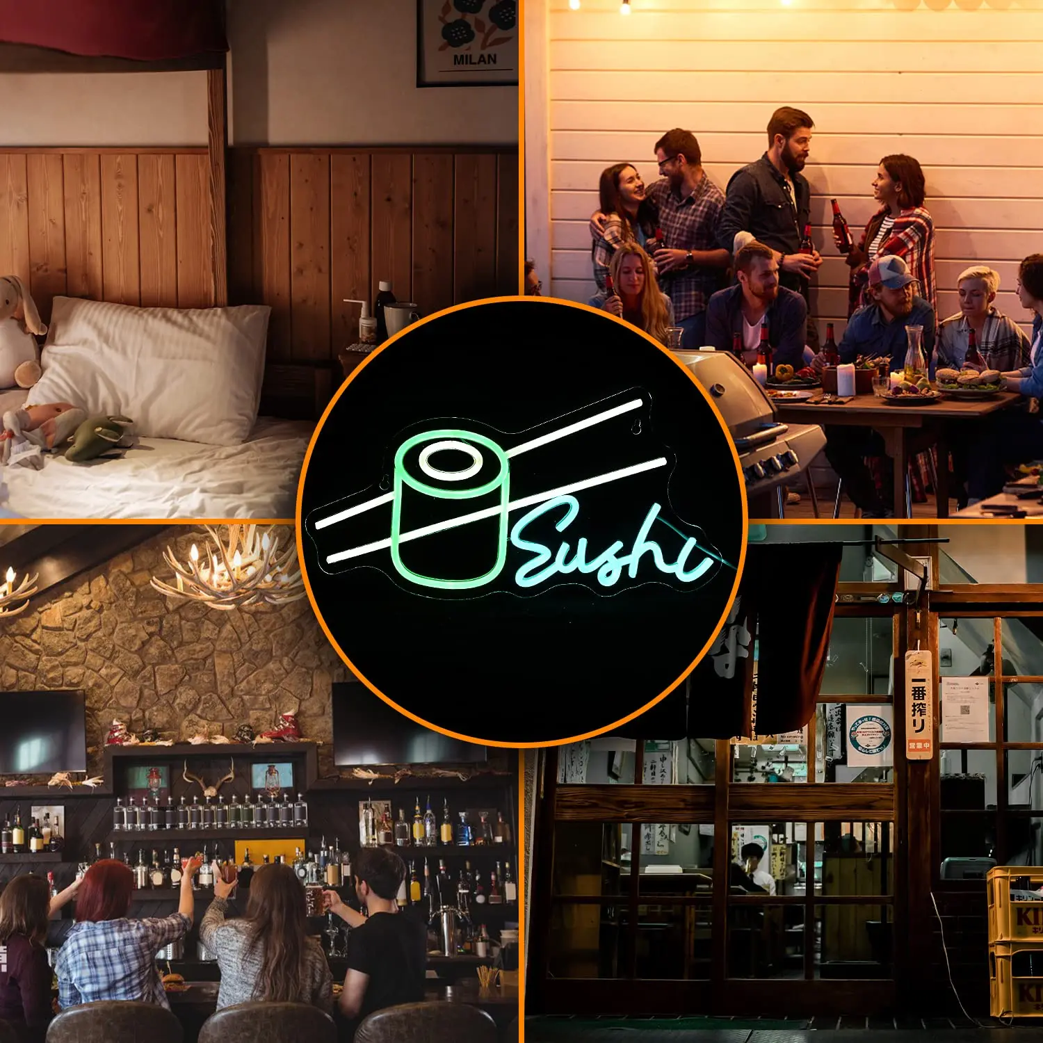 Sushi Neon Sign Bar Wine Glass LED Neon Light Sign USB Powered for Game Room Man Cave Club Bar Shop Wall Birthday Party Decor