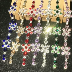 Rhinestone Flower Chain Trim Silver Bottom Crystal Applique for Clothes Neckline Shoes Wedding Dress Diy Sewing Embellishment