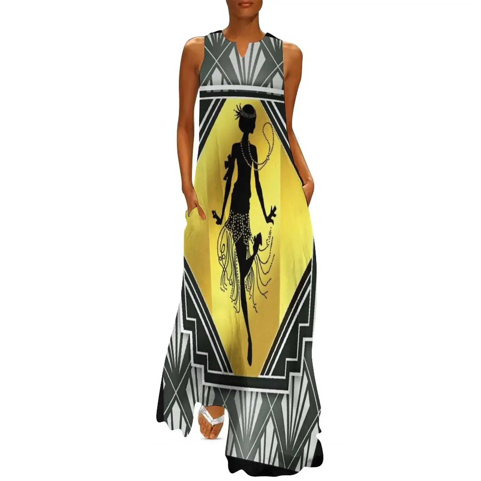 

Art Deco Flapper Roaring 20's Gatsby Style Print Long Dress Bridesmaid dress woman dress for woman