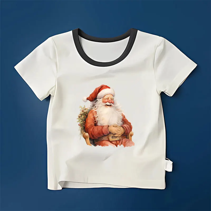 Kids Cartoon Santa Claus Iron On Heat Transfer Sticker For Clothes Pinted Vinyl Thermal Appliques Washable T-Shirt Decal