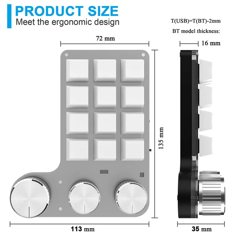GOB-oProgrammable DIY คีย์บอร์ด RGB 12 คีย์ 3 ปุ่ม Custom Macro ปุ่มกดบลูทูธ Hotswap คีย์บอร์ด