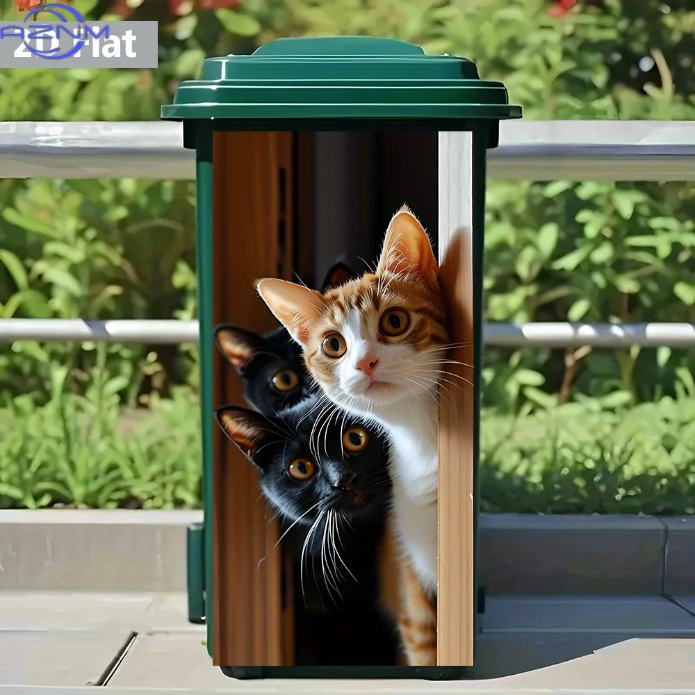 Waterproof Sticker Featuring The Shadows of Curious 2D Flat Cats, Perfect for Decorating Your Trash Can. This Charming And Cap