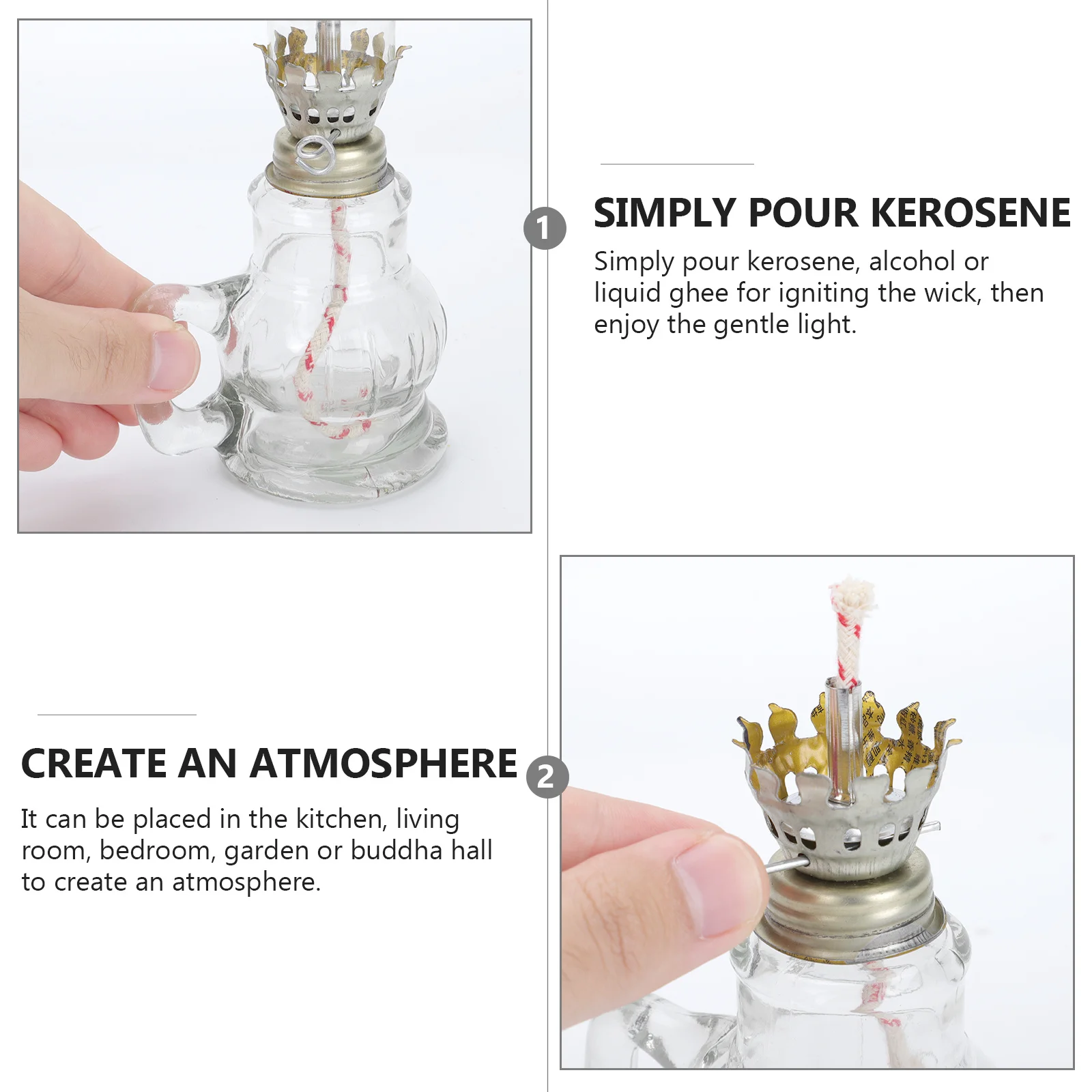 مصباح زيتي مصنوع من الزجاج مصباح غطاء لغرفة المعيشة وغرفة النوم والحديقة ديكور حل الإضاءة العتيق #3