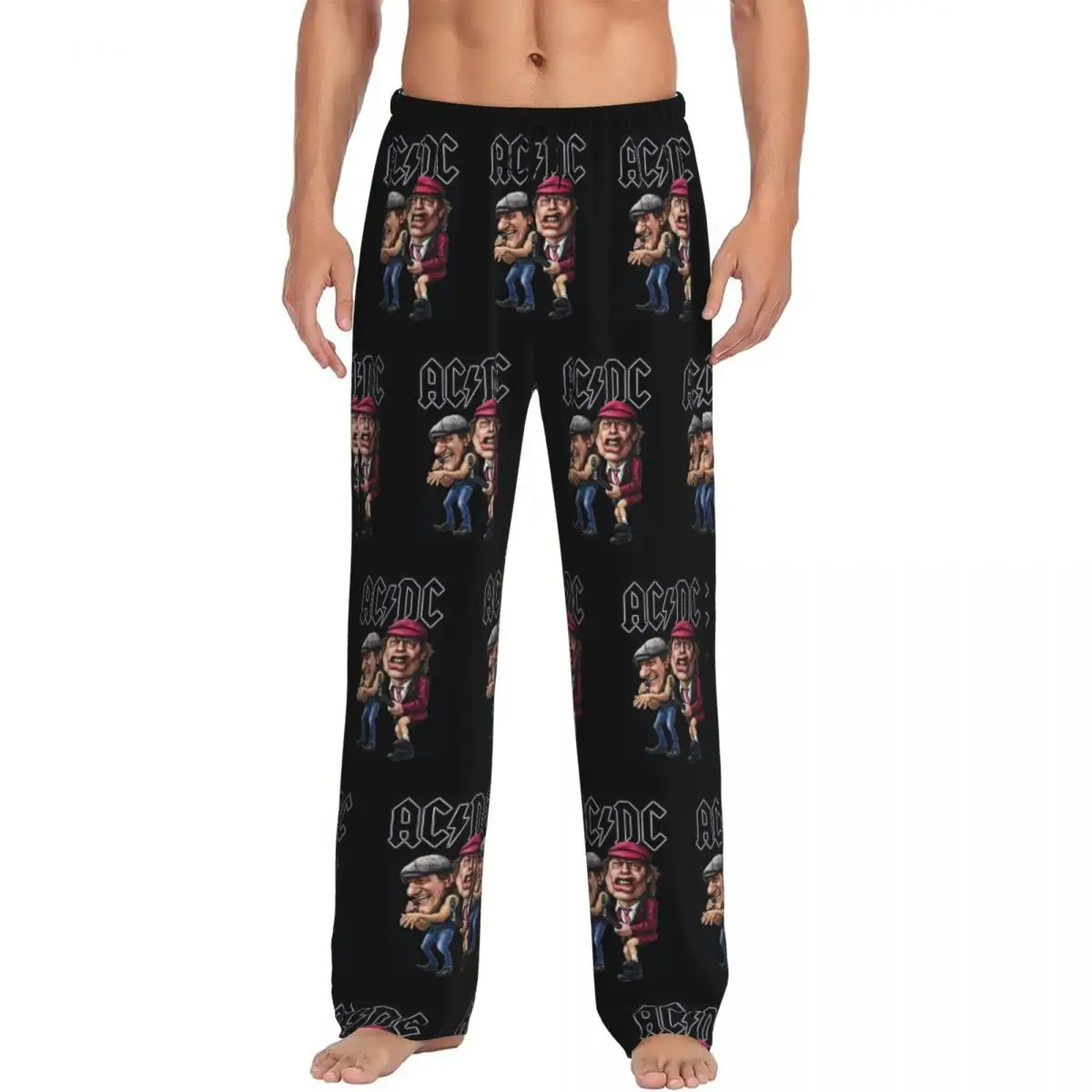 

Custom Printed Men's Australian Band Star AC DC Pajama Pants Heavy Metal Rock And Roll Sleepwear Sleep Lounge Bottoms Pockets