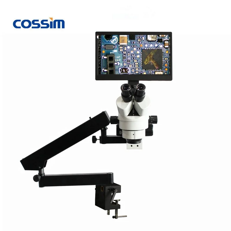 5MP HDMI-Compatible 7X~45X Zoom Trinocular Stereo Video Jewelry Microscope Dental with Universal Rotatable Arm Stand