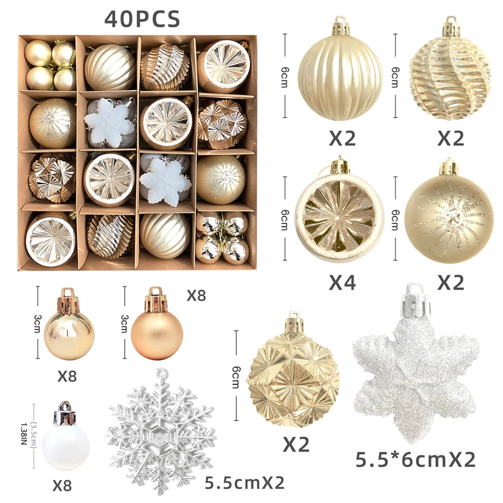 40PCS Christmas Ornament Xmas Tree Balls Hanging Pendant Home Decoration For 2025 Navidad New Year