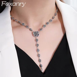 FOXANRY Rose Flower Clavicle Chain Sweater Necklace for Women Couples Trendy Elegant Vintage Punk Birthday Party Jewelry Gifts