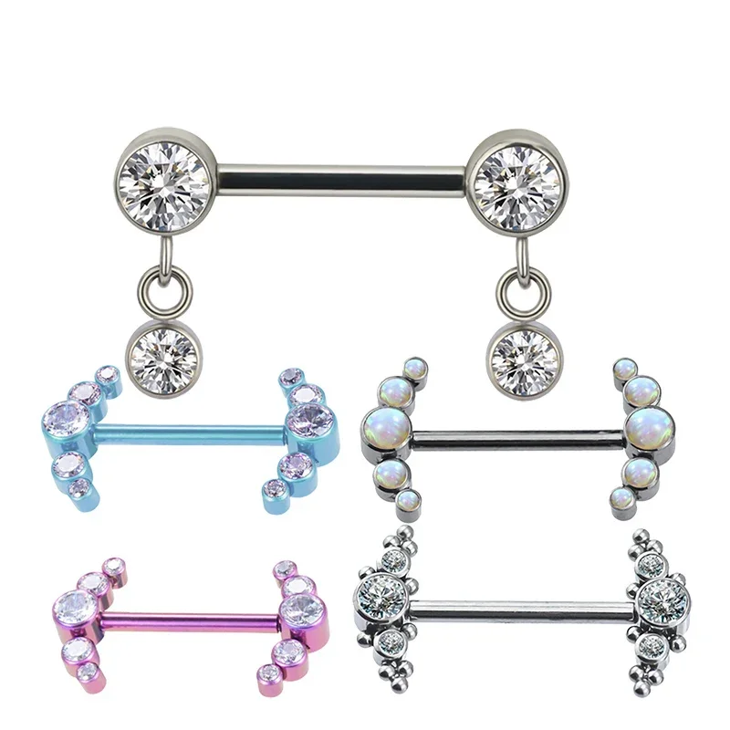 G23 Titanium Nipple Barbell PIERC Zircon Opal Nipple nails Ring Bar Piercing Internally Threaded Sexy Body Jewelry 14G wholesale