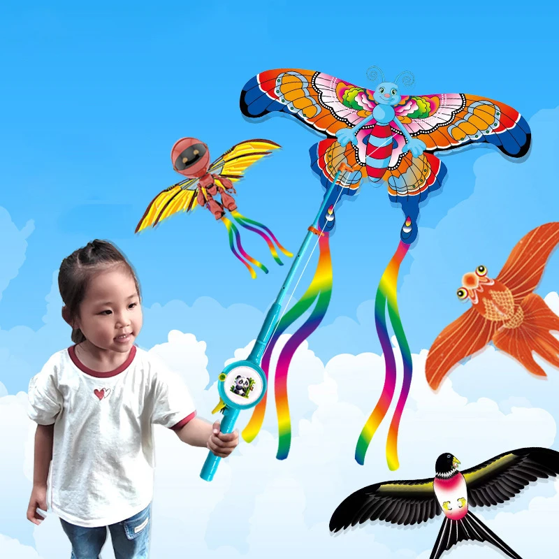 2025 nuevos cometas de caña de pescar de mano para niños con colas juguete interactivo para actividades entre padres e hijos al aire libre