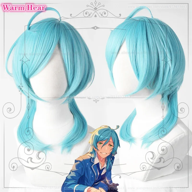 Nuovo! Shinkai Kanata parrucca Cosplay gioco ES lunga 40cm parrucca blu capelli resistenti al calore parrucche per feste di Halloween + cappuccio per parrucca gratuito