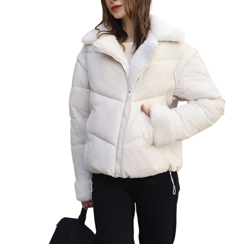 Winter Women Parkas Coat Thicken with Plush Collar Lapel Removable Sleeves Outerwear Suitable for Casual Outdoor Daily Use