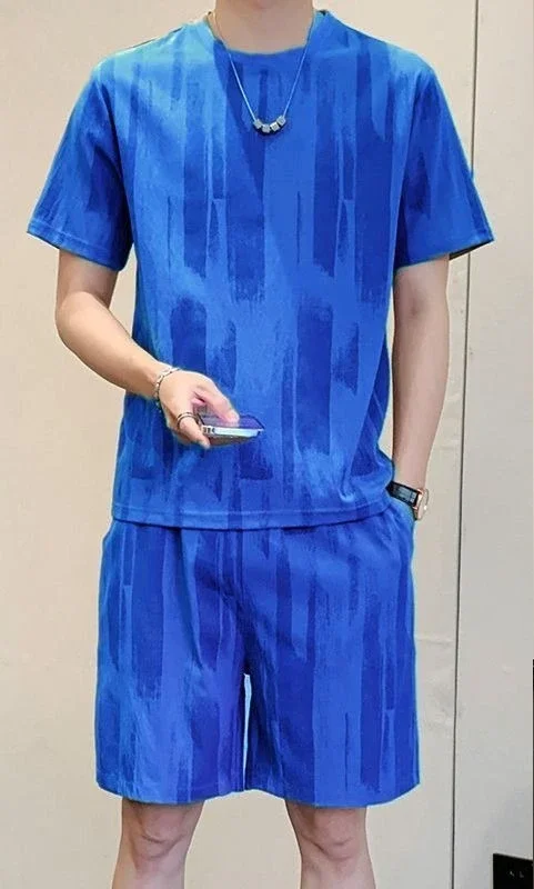 

Graphic T-shirts Shorts Suits for Men Nylon Print Luxury New in Tops & Tees Two-piece Set Outfits Kpop Baggy Korean Tee Man Sets