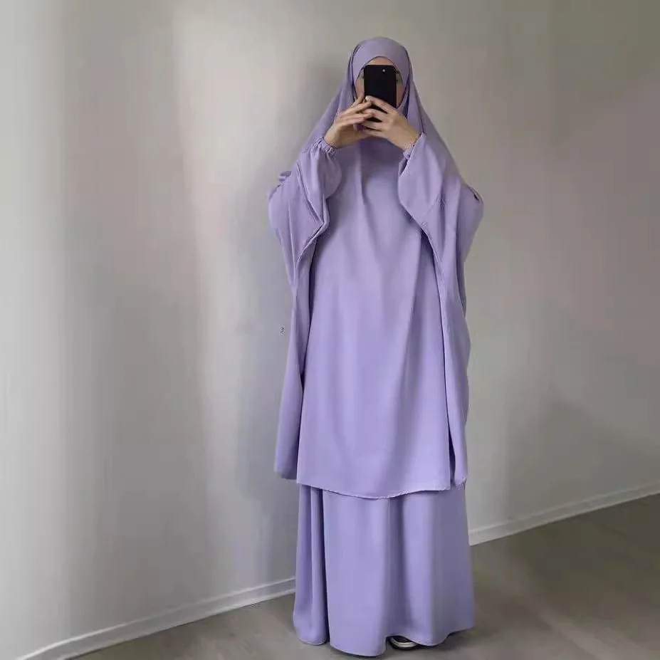 Hooded Muslim Women Hijab Dress Full Cover Prayer Garment Jilbab Abaya Long Khimar Ramadan Gown Abaya Skirt Set Islamic Clothes