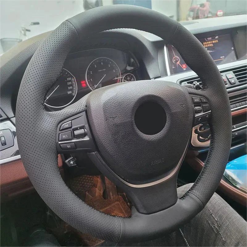 Braid Steering Wheel Cover For BMW 5 6 7 Series F10 F07 F06 F12 F13 F01 F02 520i 528i 730Li 740Li Perforated Microfiber Leather