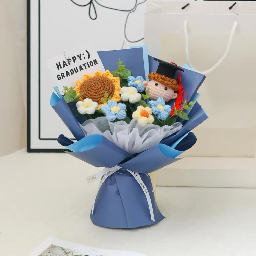 

Cotton Thread Flowers Handmade Crochet Flower Bouquet Knitted Sunflower Puff Doll Graduation Teacher Appreciation Gifts Party