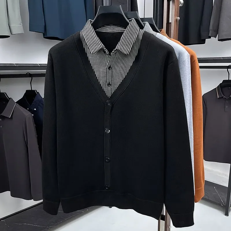 Autumn and Winter Young and Middle-aged Men's Loose Shirts Velvet Thickened Sweaters One-piece Velvet Warm Outer Collar