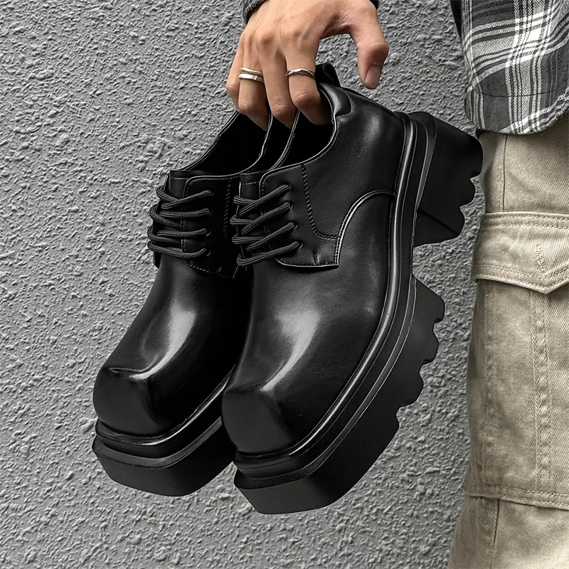 

Men's Dress Shoes Square Toe Design Versatile Formal Shoes Thick Soled Low Top Korean Version Business Casual Shoes Size 38-46