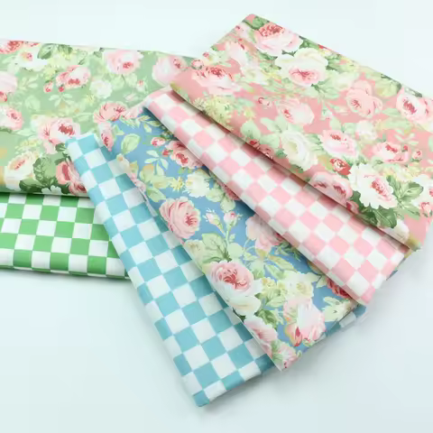 Syunss New Rose Flower Grid Printed Diy Patchwork Cloth For Quilt Baby Cribs Cushions Dress Sewing Tissus Cotton Fabric Tecido