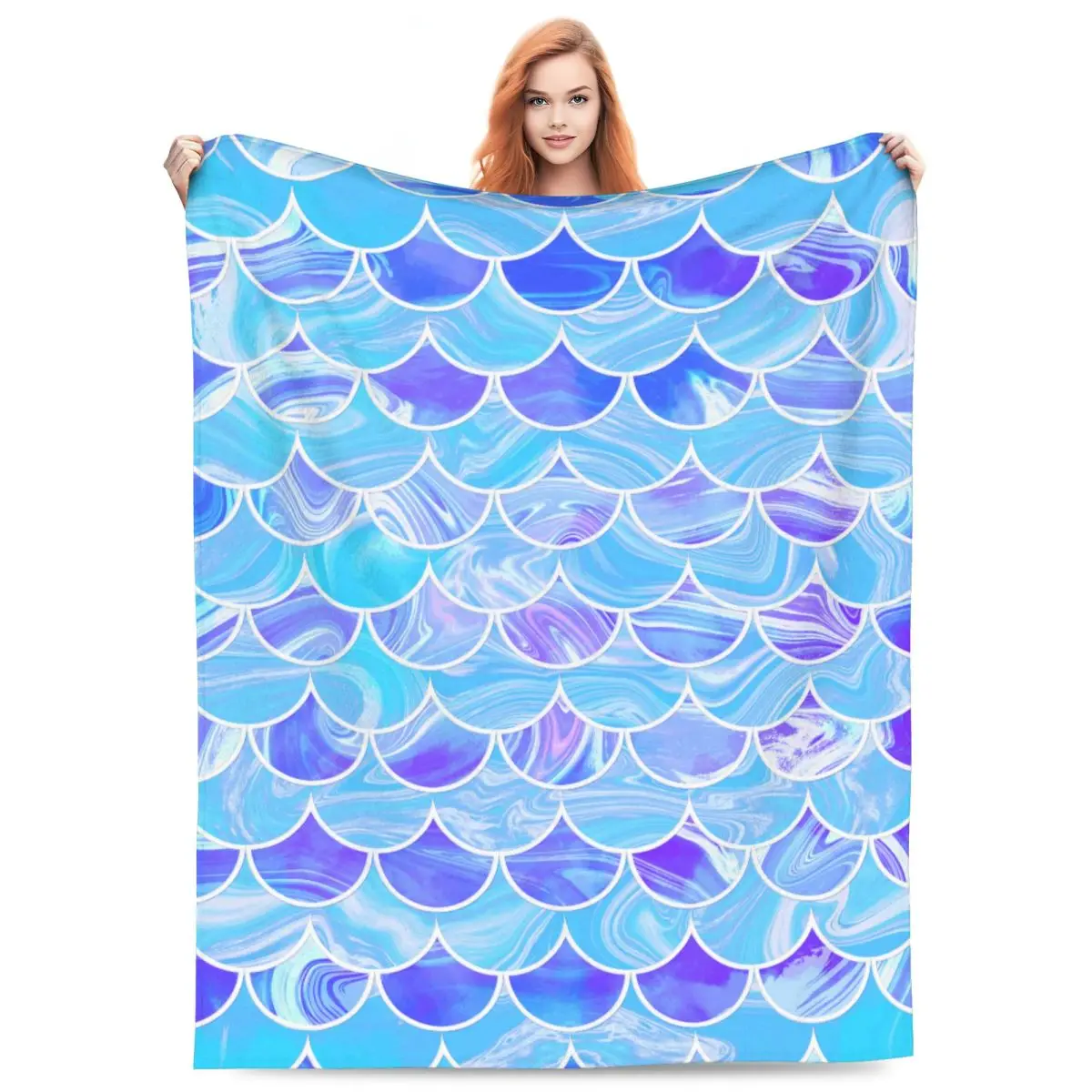 Laser Fish Grain Blankets Fleece Sofa Throw Blanket Portable for Couch Bedding Travel Throws Bedspread Quilt