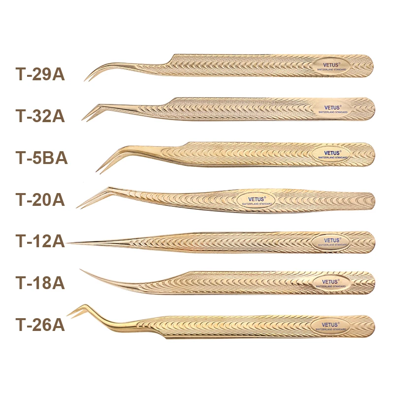 VETUS neue Anti-slip Edelstahl Wimpern Verlängerung Pinzette Beruf Faser Spitze Wimpern Präzision Pinzette T29A