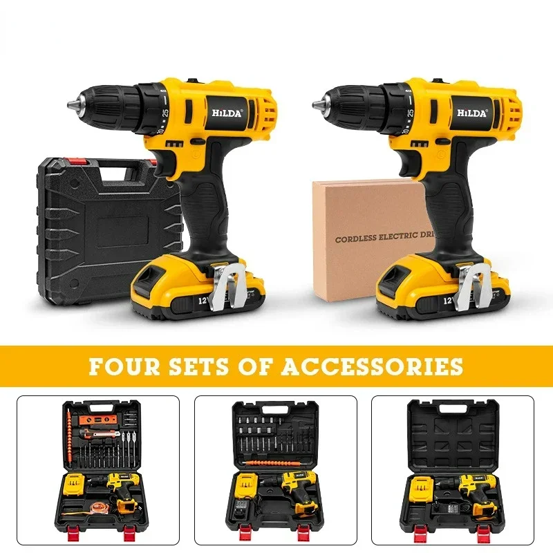 12V 16.8V 21V Cordless Drill Power Tools Wireless Drills Rechargeable Drill Set for Electric Screwdriver Battery Driller Tool