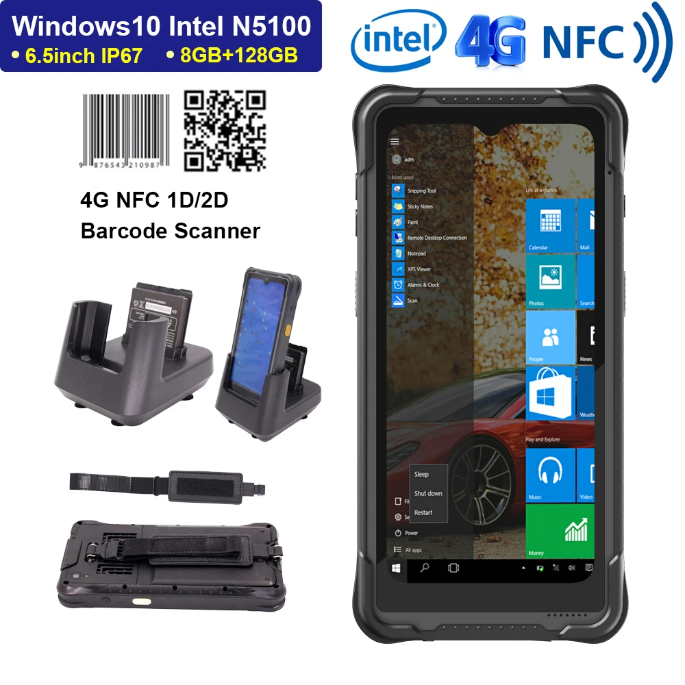 

6.5'' Mini Computer 8GB RAM 128GB IP67 Industrial Rugged Windows 10 Pro Tablet PC Intel N5100 4G LTE WiFi GPS NFC Barcode Reader