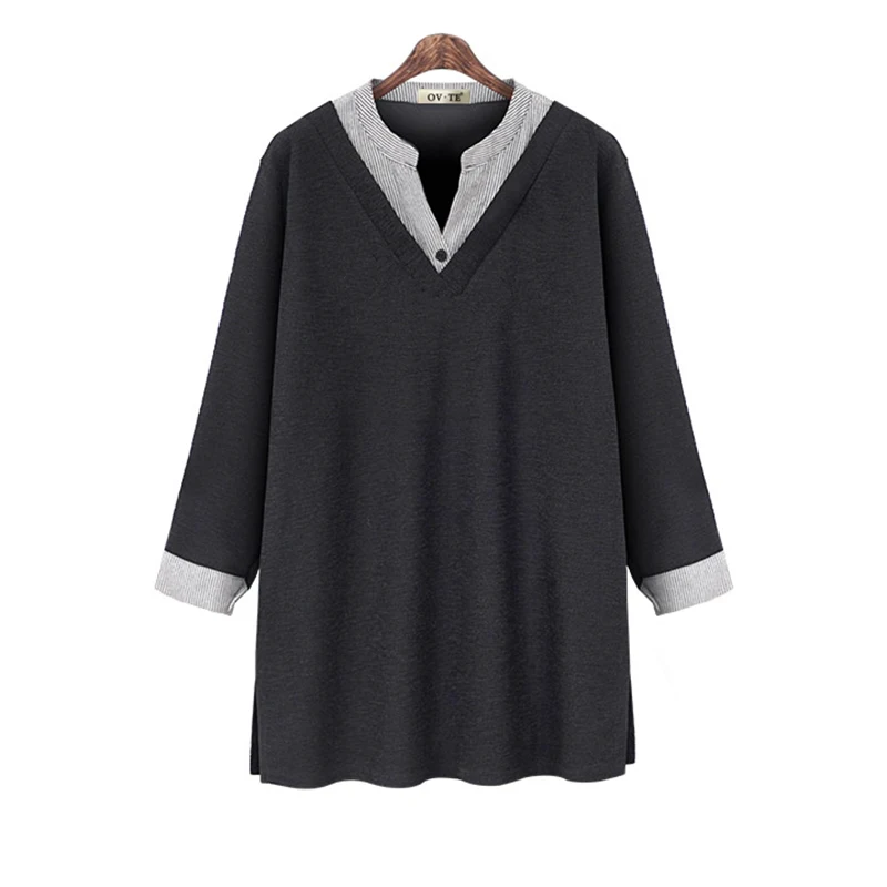 Lente Herfst Plus Size Dames V-Ne Gestreept Lang Sve Losse Afslanken Straat Sle Halflange Irt Casual Rechte snit