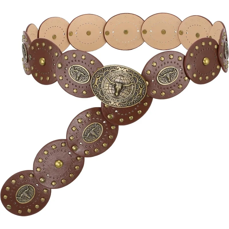 

Женский широкий кожаный ремень в стиле бохо с кончо-украшениями для платьев, джинсов и брюк