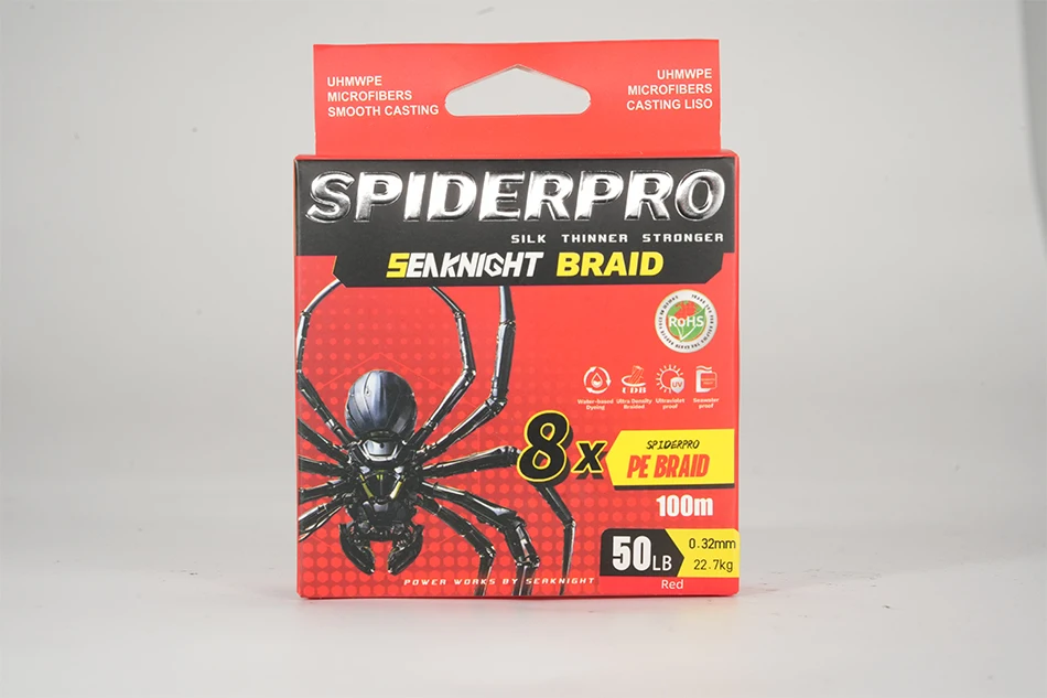 SeaKnight Brand SPIDERPRO X8 Serie Geflochtene Angelschnüre 8-fach geflochten 100M SUPER DÜNN BESCHICHTET Si+ MEERWASSERBESTÄNDIG PE-Schnur 15-100LB – Detail 11
