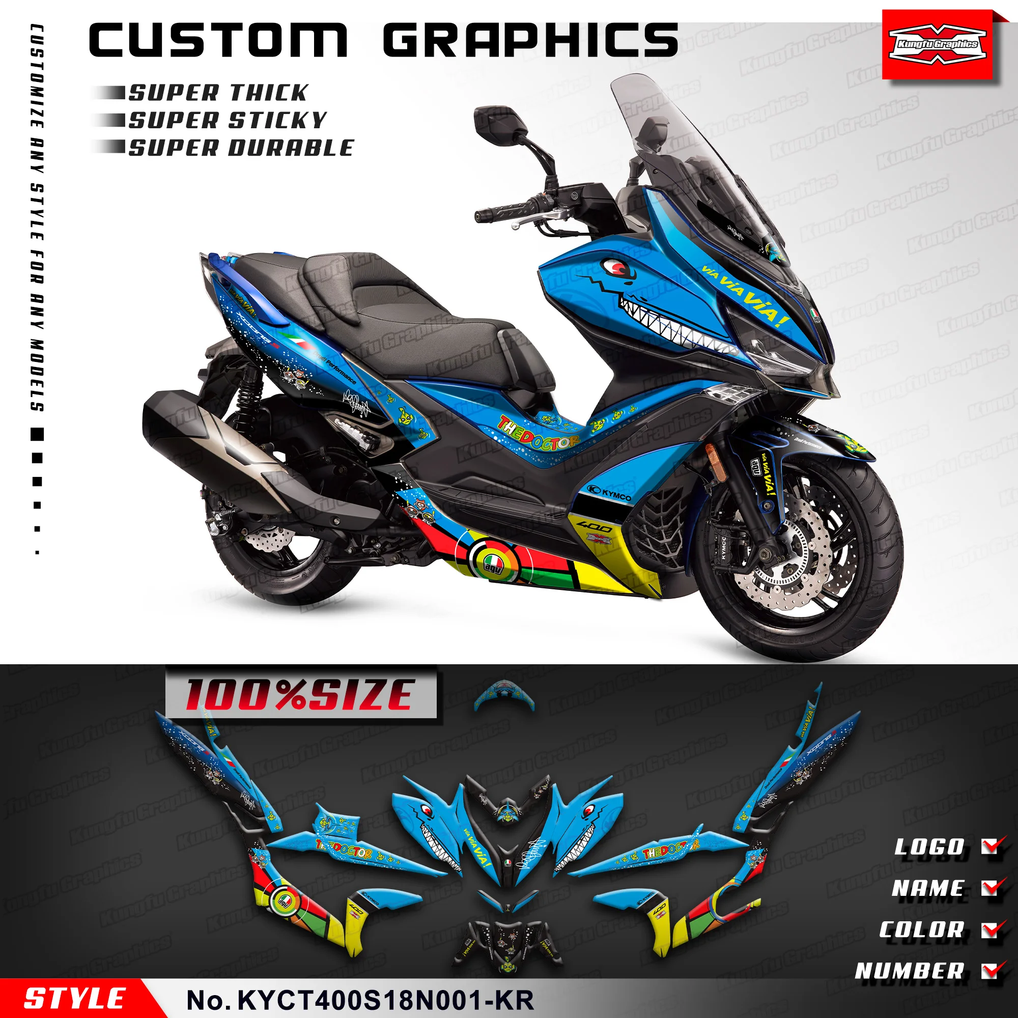 KUNGFU GRAPHICS Motorcycle Graphics Motorcycle Stickers Kit for KYMCO XCITING S 400 2018 2019 2020, KYCT400S18N001-KR