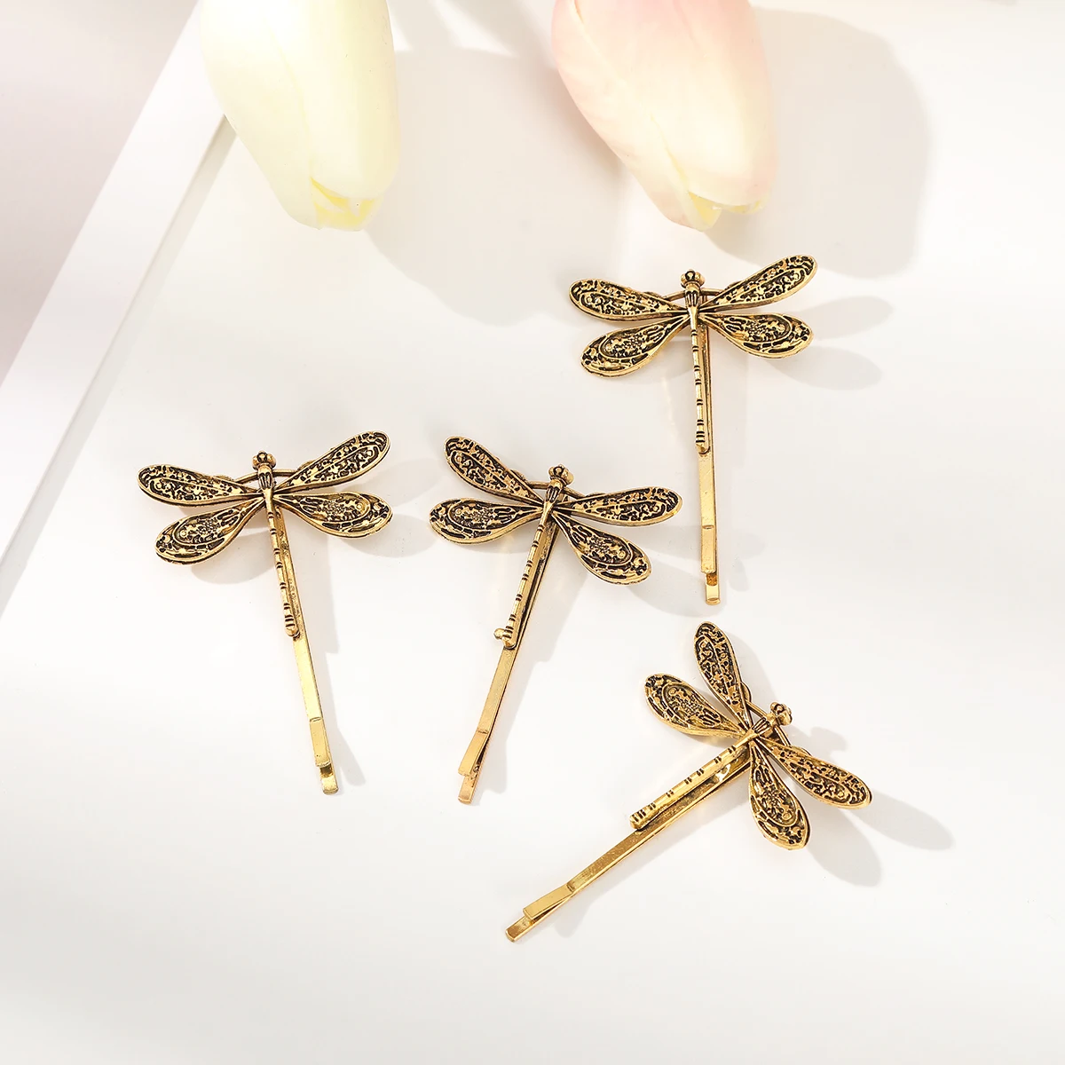 Alloy Dragonfly Hair Clips Antique Gold Retro Hairpin Girls Sweet Bangs Clip Summer Simple Styling Hair Accessories