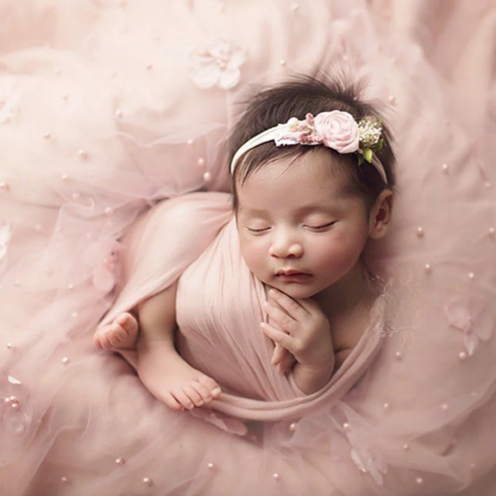 Newborn Photography Prop Flower Solid Backdrop Photography Blanket Props Studio Shoots Floral Preal Lace Wrap Baby First Picture