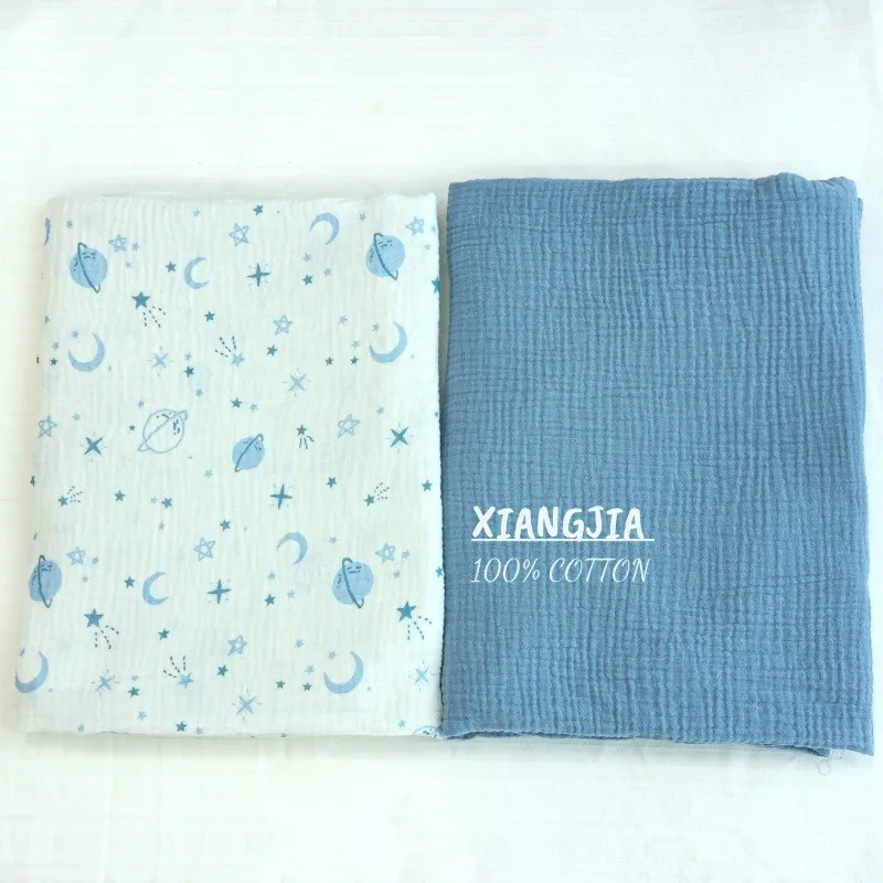 135x50cm Blue Moon Planet All-Cotton Double-Layer Crepe Fabric for Children's Pajamas Quilt Bib Bath Towel Sewing Cloth